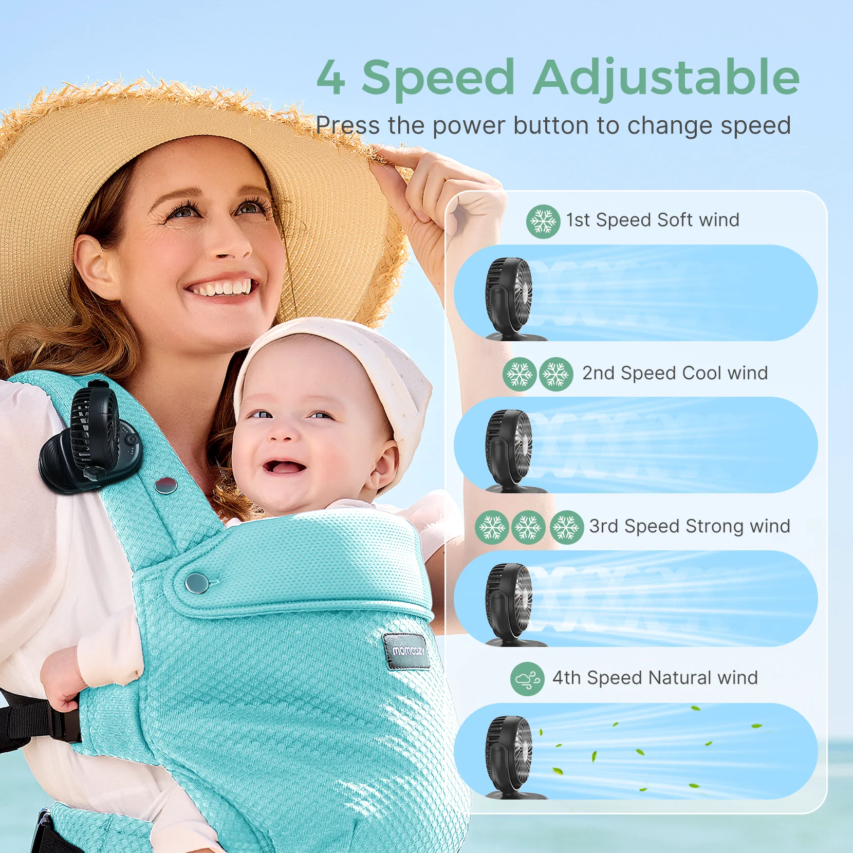Momcozy Clip-On 4-Gang Kinderwagen-Ventilator - Image 5