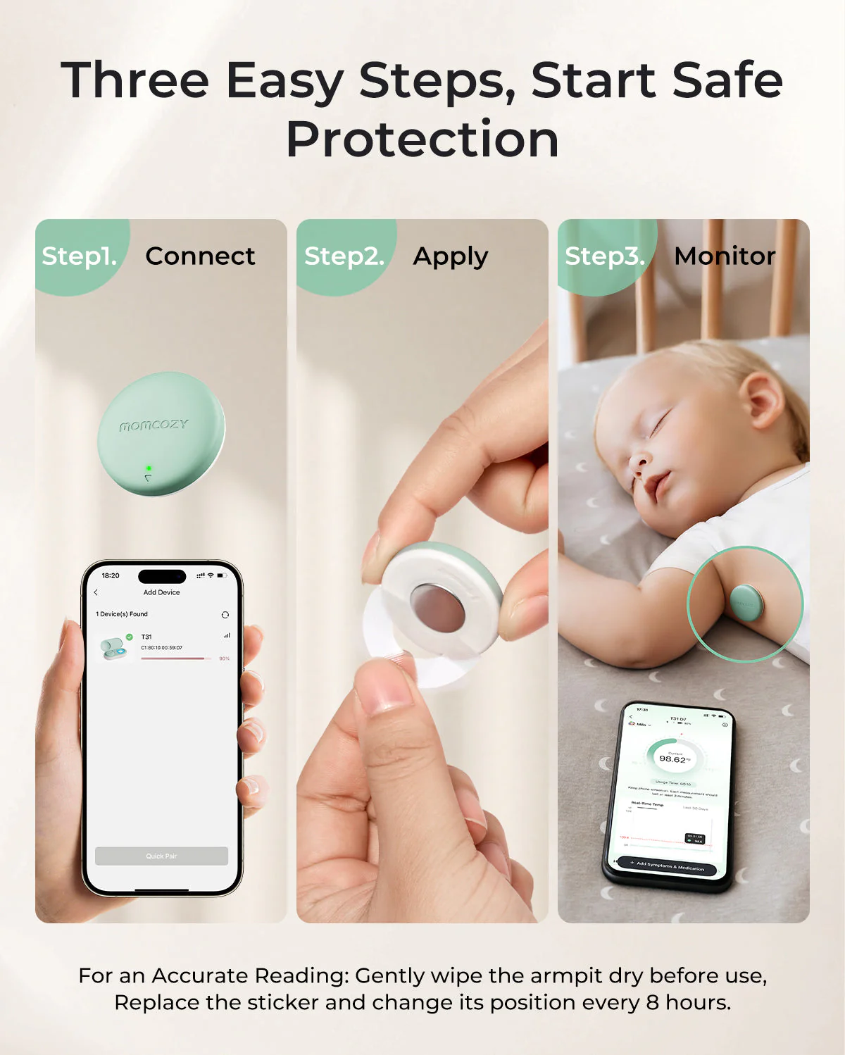 Momcozy Smartes Babythermometer – Medizinische Genauigkeit & Echtzeit-Überwachung per App - Image 6